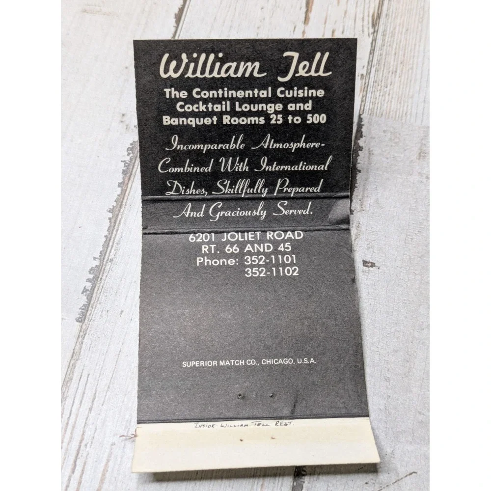 Vintage Matchbook‎ Cover William Tell Restaurant Countryside, Illinois 30 Match
